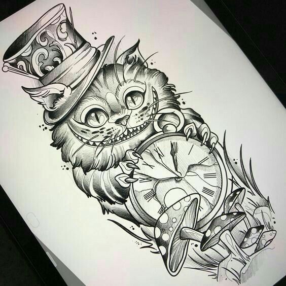 picture Alice In Wonderland Tattoo Sketches