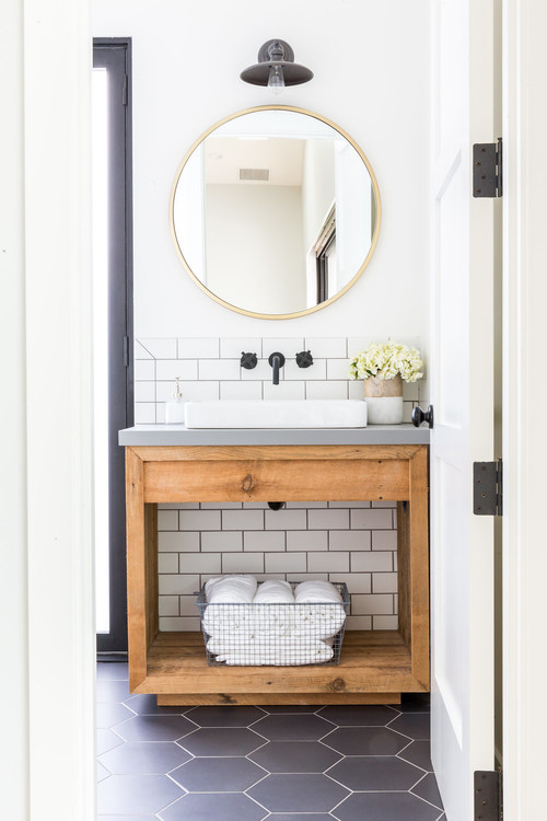 picture Black White And Natural Wood Bathroom