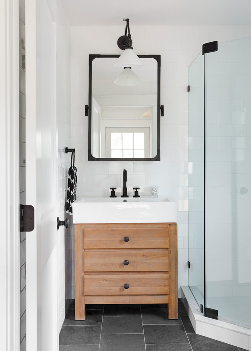 pix Black White And Natural Wood Bathroom