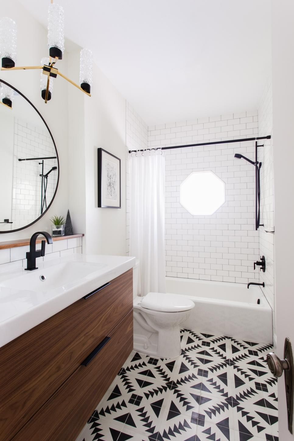 picture Black White And Natural Wood Bathroom