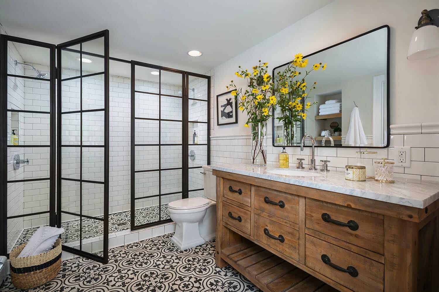 photo Black White And Wood Bathroom