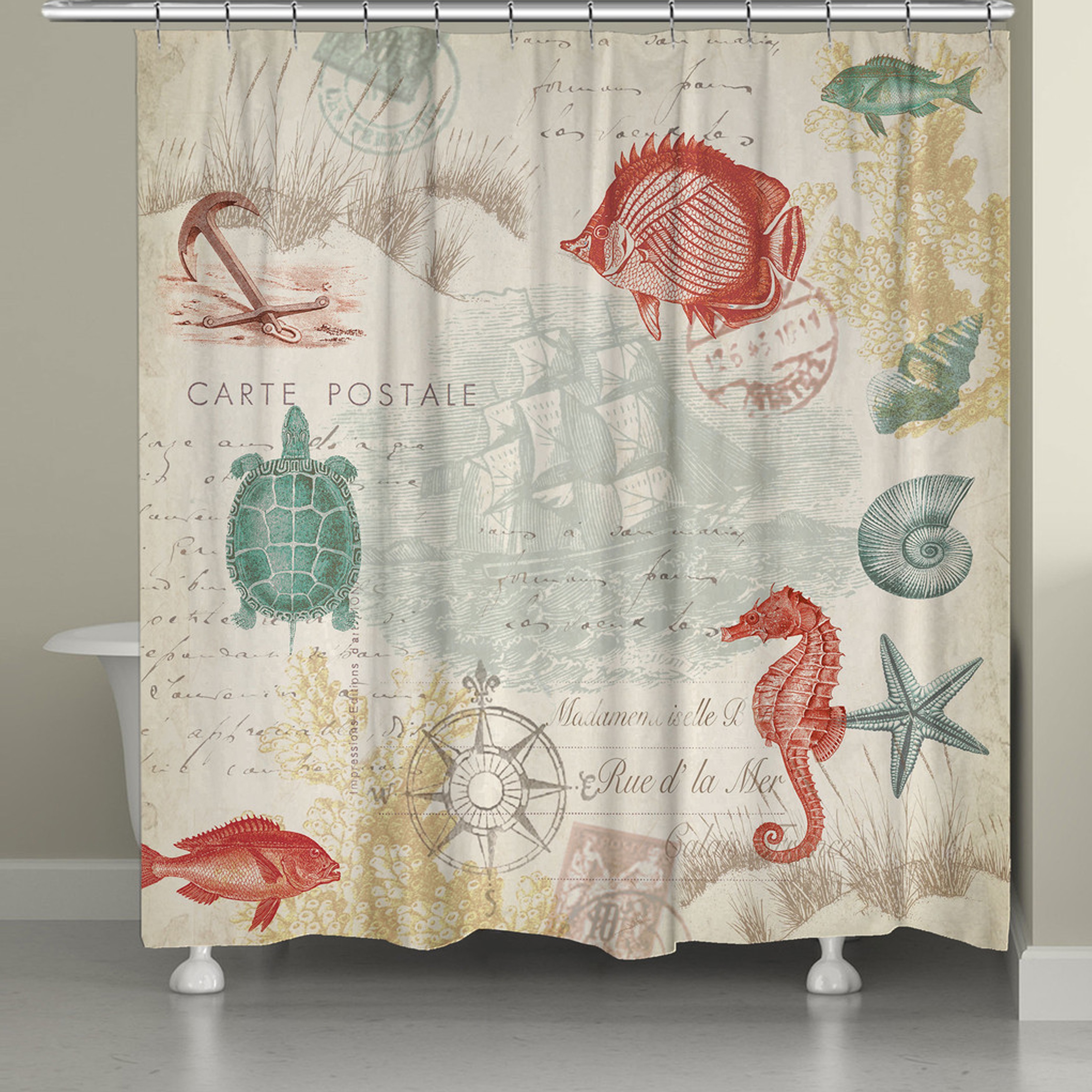 wallpapers Coastal Coral Shower Curtain