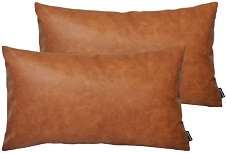 picture Cognac Leather Lumbar Pillow