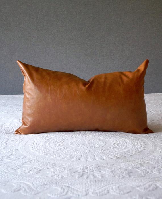 pics Cognac Leather Lumbar Pillow