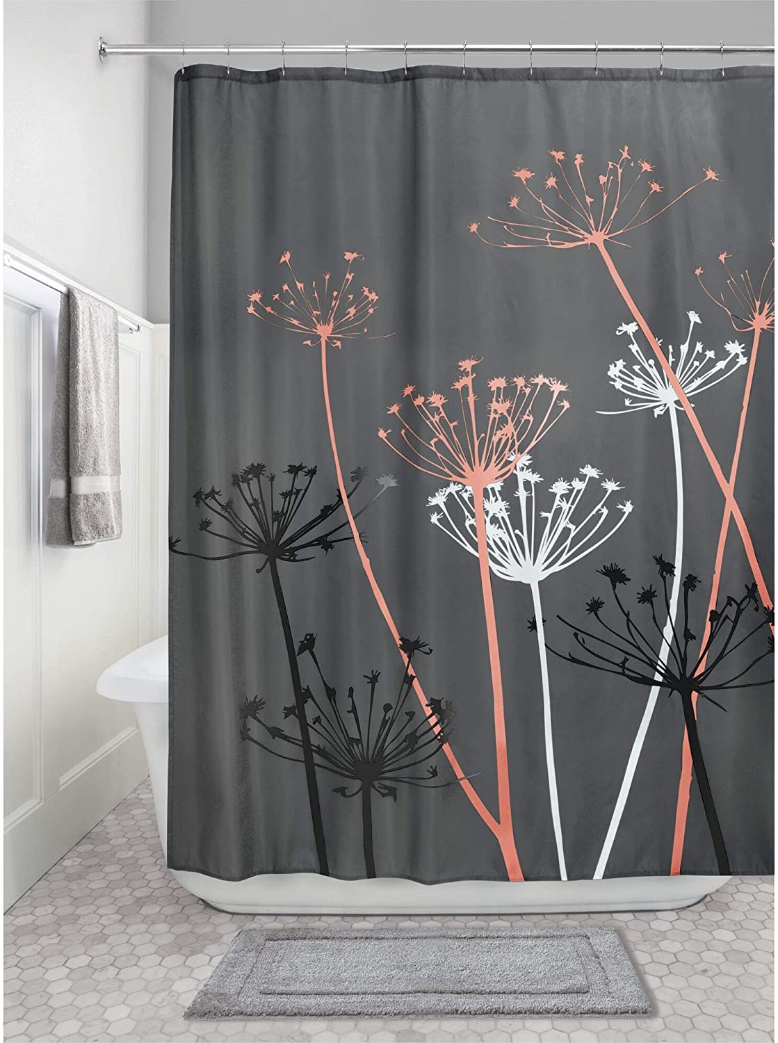 photo Grey And Coral Shower Curtain