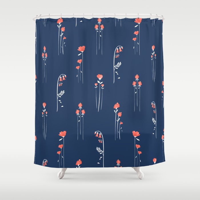 pix Navy And Coral Shower Curtain