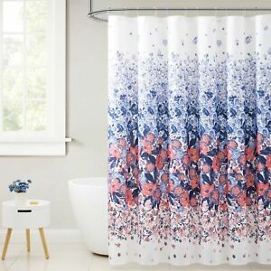 wallpapers Navy And Coral Shower Curtain