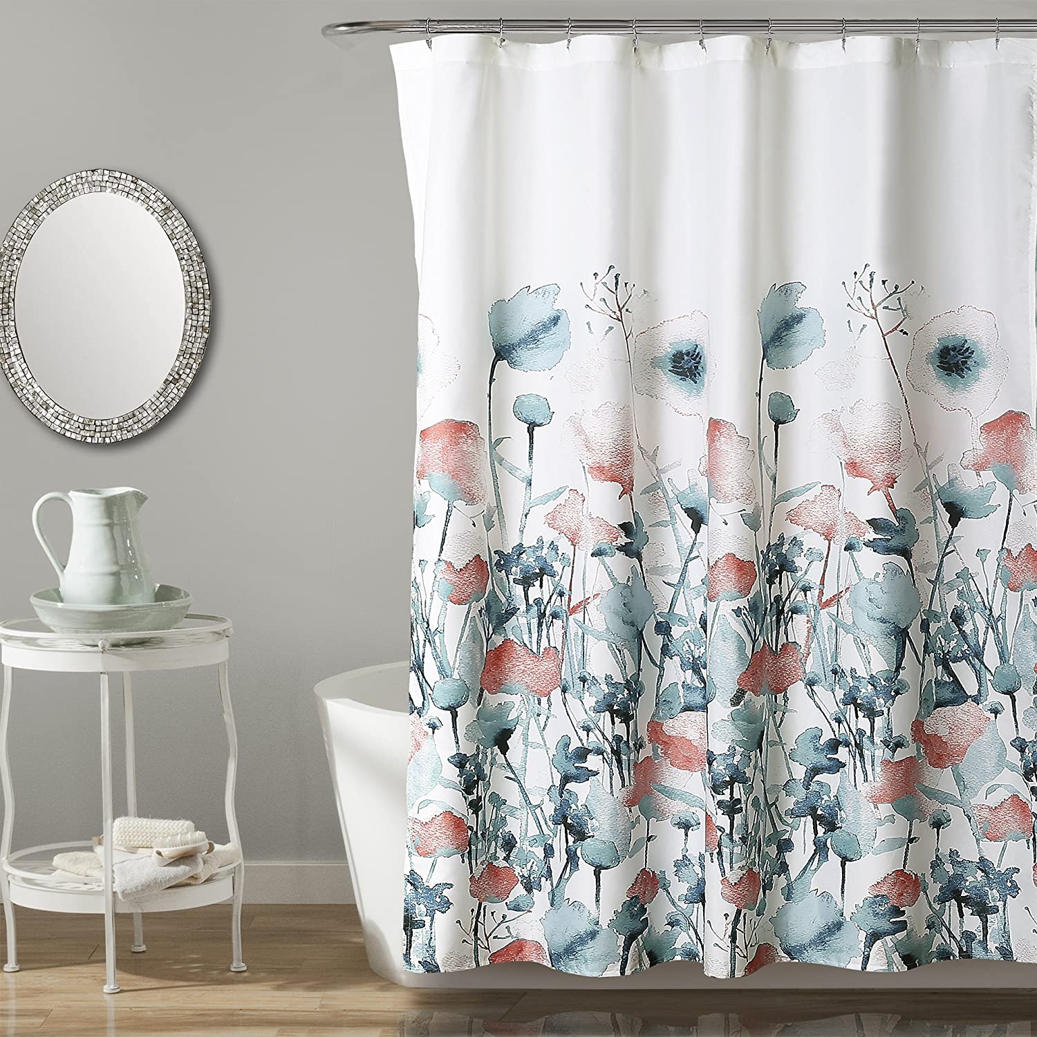 pix Navy And Coral Shower Curtain