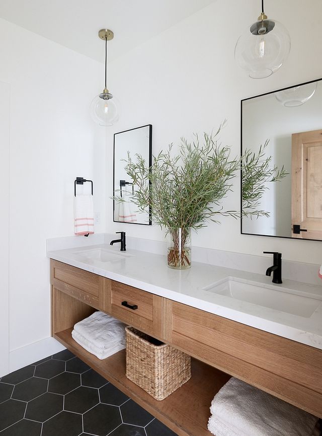 pix Pinterest Black White And Wood Bathroom