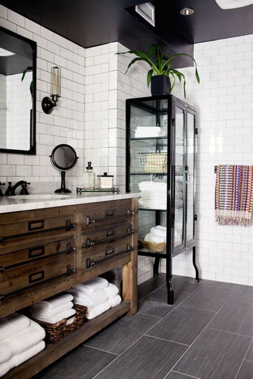 pix Pinterest Black White And Wood Bathroom