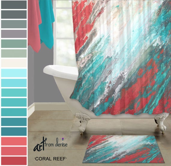 picture Teal Coral Shower Curtain