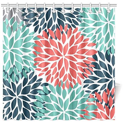 pix Teal Coral Shower Curtain